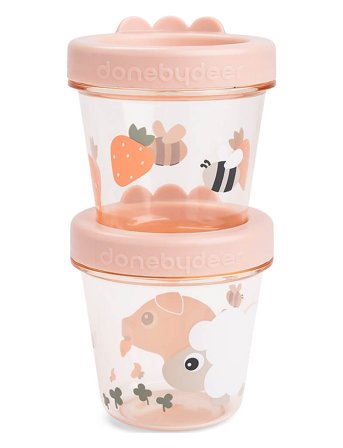 Done by Deer Baby Food Container 2-Pack Tiny Farm Powder - Pink - Ø8X H 8CM.150ML