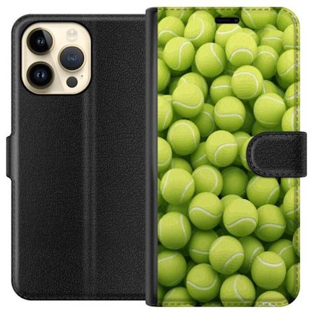 Kompatibel Tegnebogsetui til Apple Apple iPhone 15 Pro Max Mønster af grønne tennisbolde i høj detalje, sporty motiv med gentagende tekstur og stæ