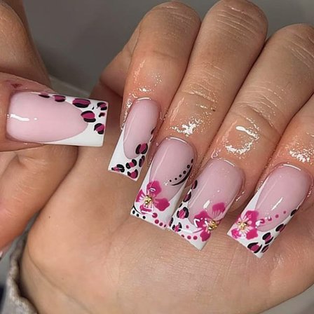 24 st Fyrkantiga Nagelspetsar Design Falska Naglar Tryck På Naglar Konstgjorda Lösnaglar