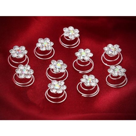 10 st Hårnålar Hår Spiral Hårsmycken Hårdekoration till Bröllop & Fest - Blomma & Glittrig Strass