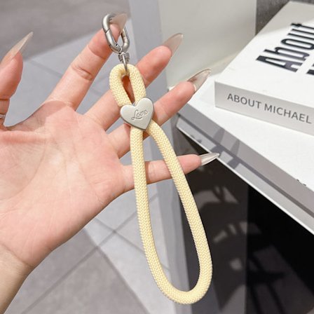 Färgglatt vävt mobilskal med hängande rep, nyckelring, anti-förlust handledsrep, mobilkedja DIY polyester hjärtformat kort rep