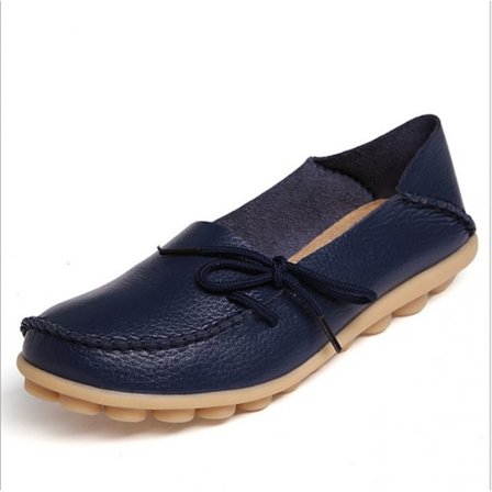 Dames loafers - Casual slip on dress loafers - komfortable lædersko til kvinder - udendørs gåsko - flade sko - mørkeblå (størrelse 42)