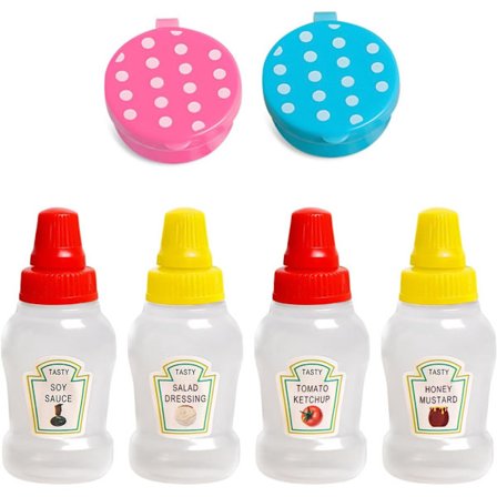 4 minisåsbehållare med 2 kryddaskar, miniflaskor med kryddor