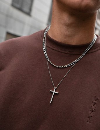 Samie Samie - Necklace With Cross Steel - Silver - ONE SIZE