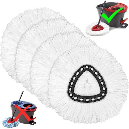 4-pak moppehovederstatninger til O-Ceda Easy Wring Spin System Microfiber Refills Easy Clean moppehovederstatning