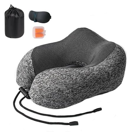 Resekudde, 100% memory foam U-formad nackkudde, bekvämt och ventilerande överdrag, maskintvättbar, resekit för flygplan