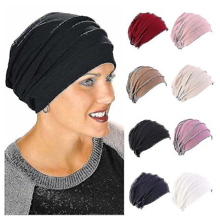 Dame Bomuld Elastisk Beanie Blød Turban Bonnet Hovedtørklæde Hækning Louver Kemohue