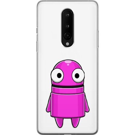 Yhteensopiva Puhelinkuori OnePlus OnePlus 8 Roosa piirretty hahmo, jossa pyöreä muoto ja suuret silmät tummalla taustalla