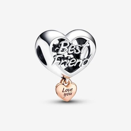 Charm - PANDORA - Heart Love You Best Friend - Silver - Kvinna - Vuxen