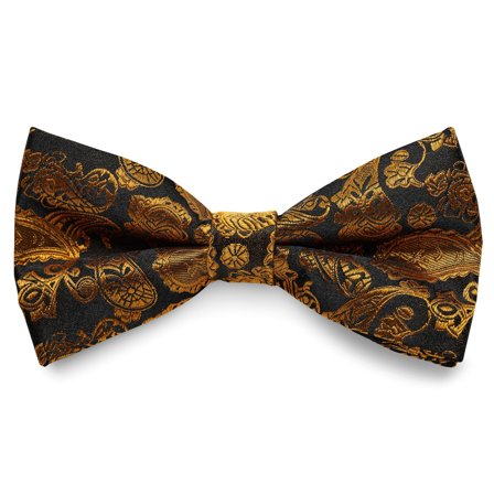 Nœud papillon en soie pré-noué à motif cachemire marron et doré pour hommes - Noeuds papillon pré-noués