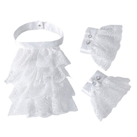 Viktoriansk Spets Volang Falsk Krage Set, Löstagbara Kragar Halv Falsk Skjorta Blus Krage med Matchande Spets Manschetter, Elegant Vit Vintage Stil 