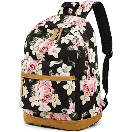 Skolryggsäck för tonårsflickor, skolväska med blommor