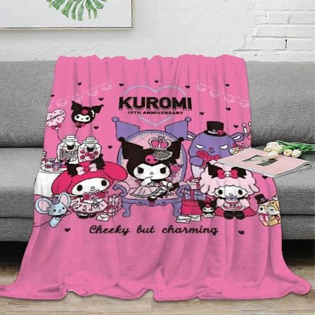 Lämmin ja pehmeä Kuromi-kuvioinen viltti, pehmeä mikrokuitufleece-torkkupeitto lapsille ja aikuisille