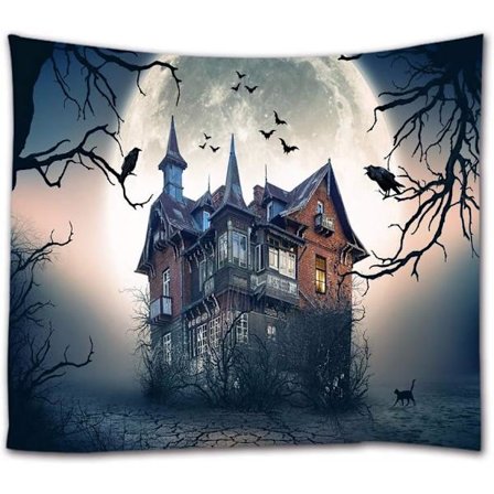 150*200cm Korppi Haamutettu Talo Lepakko Lentää Pimeässä Taivaalla Kuun Ympärillä Goottilainen Halloween Lomapäivä