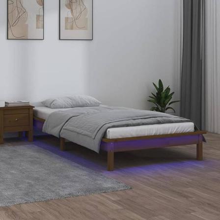 Vidaxl Sängram Led Honungsbrun 100x200 Cm Massivt Trä Brun