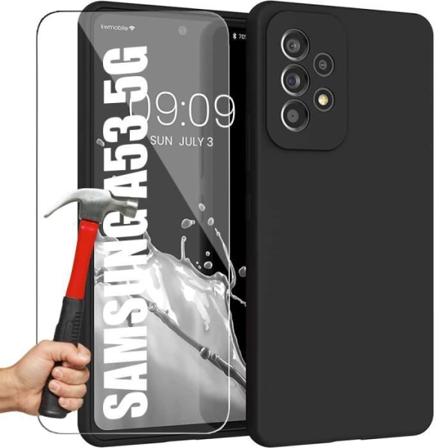 Silikonfodral för Samsung A53 5G Svart + 2 härdade glasögon