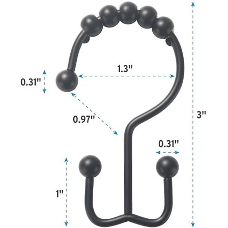 Duschdraperi Krokar Ringar, Rostfria Metall Dubbla Glidande Duschkrokar För Badrumsduschstänger Gardiner, Set Om 12 Krokar - Svart