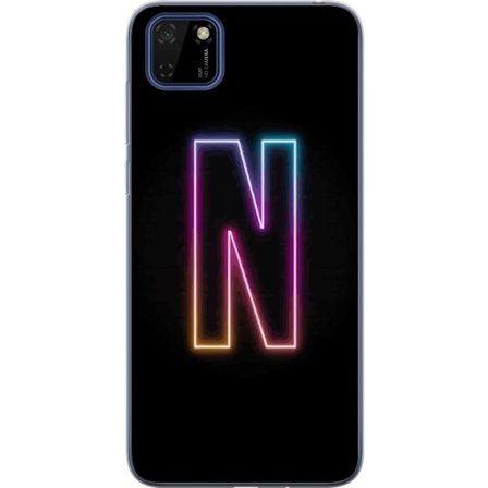 Kompatibel Mobilcover til Huawei Huawei Y5p Minimalistisk neonbogstav N i farveskiftende lys mod sort baggrund