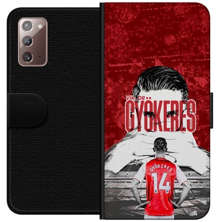 Yhteensopiva Lompakkokotelo Samsung Galaxy Note20 Punainen dramaattinen kollaasikuva, jossa esiintyy Viktor Gyökeresin muotokuva ja pelaajia takaapäin