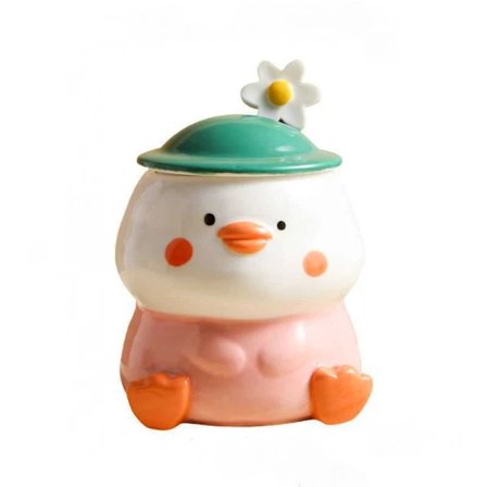 /EA/Rolig Andkopp 3D Søt Krus Keramisk Kaffekrus med Skje og Lokk Kawaii Krus Dyr Krus for Kvinner Jenter Søte Bursdags Julegaver Idé Rosa