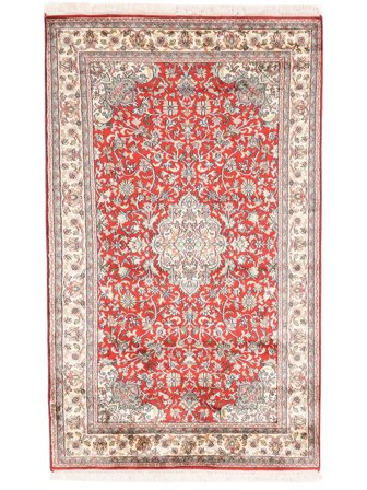 98X161 Tapis D'orient Cachemire Pure Soie Marron/Beige (Soie, Inde)