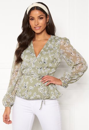BUBBLEROOM Theia wrap top Dusty green / Floral Klær