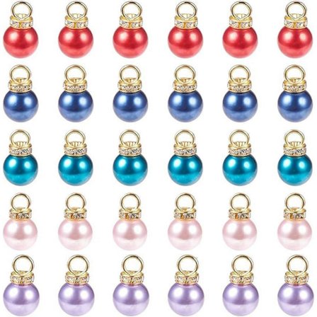 50 stk Imitasjon Perle Charms Anheng Faux Perleperler Charms med Rhinestone for Dinglende Øredobber Halskjede Smykkefremstilling