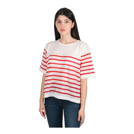 Roberto Collina, E18021Boxy Rigate T-shirt Wit, Dames, Maat:S