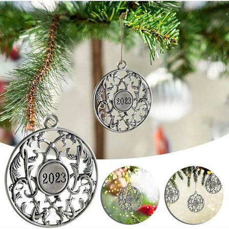 Julgransprydnader Runda ihåliga metallhängande dekoration Nyårsminne för träd spis fönster inomhus utomhus festtillbehör (2-pack)
