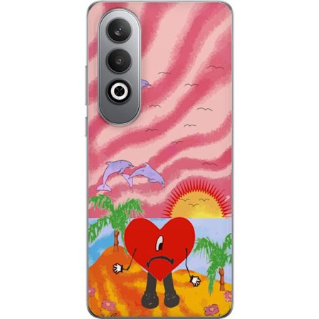 Kompatibelt Mobildeksel til OnePlus Nord CE4 Bad Bunny i en fargerik quiltet jakke med hjertemønster og solbriller i moderne gatestil