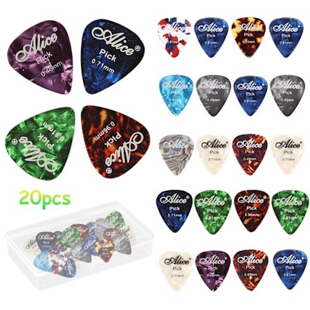 Gitarplekter, 20 stk. 4 forskjellige tykkelser Sklisikre plektre, tilfeldige farger, celluloidplektre for akustisk bass, elektrisk gitar, ukulele