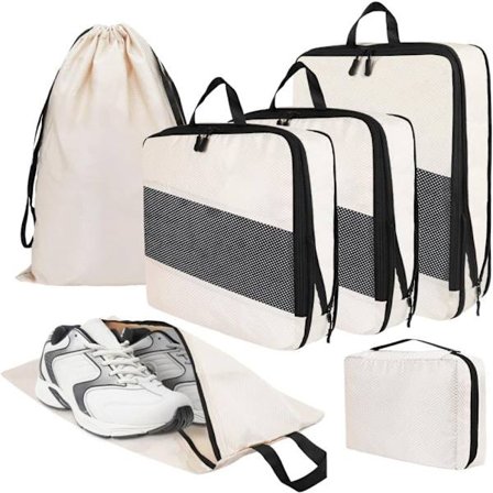 OBOSOE 6-delt organizersæt til kuffert – Effektiv pakning og opbevaring til rejser - Beige