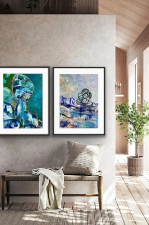 Karolina Palmér - Taidesetti, jossa kaksi julistetta Sininen harmonia - Monivärinen - Julisteet - 50X70 - - Homeroom