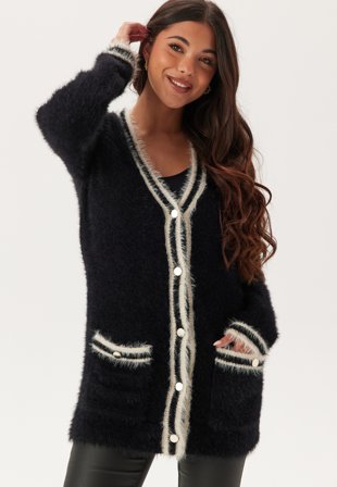 Happy Holly Contrast Fluffy Knitted Cardigan Klær