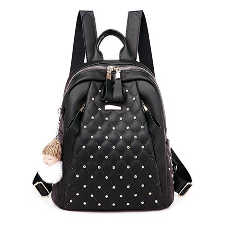 Fashion nit vattentät läder ryggsäck svart