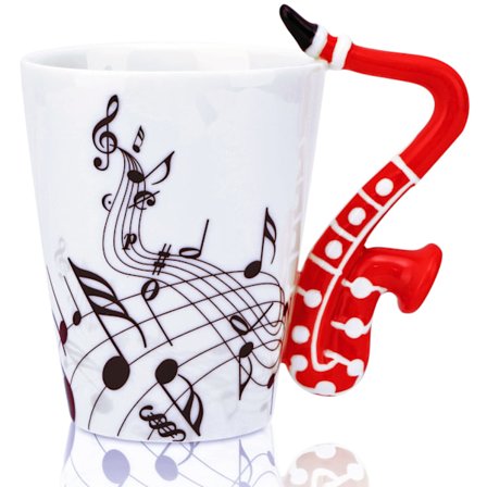 14 Ounce Sax Mug Musikalske Noter Kaffe Krus Keramisk Saxofon Musikk Kopp Gaver til Venn Krus Musikk Note Kaffe(Rød)