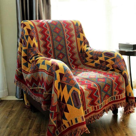 Bohemisk geometrisk filt, Boho tyg soffa filt överdrag för soffa säng stol vardagsrum, sovrum