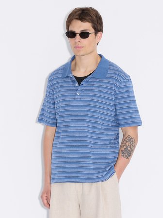 Holzweiler - Sonny Polo - Blue Stripe - Mens - Large