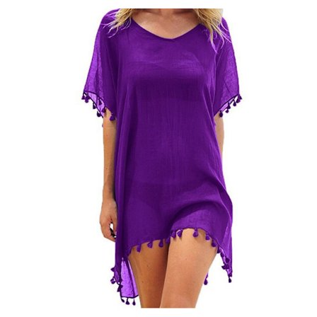 Chiffon Strandtøj Kvinder Strand Bikini Cover-up Kvast Strandkjole V-hals Badedragt Sommer Afslappet Badedragt