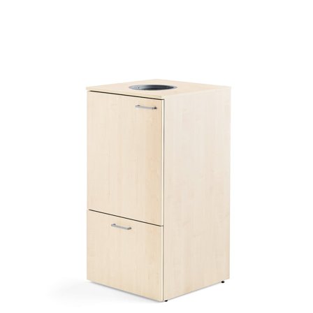 Källsorteringsskåp med 1 låda, björk, 1 st avfallsbehållare + 2 st 25 liters plastbackar