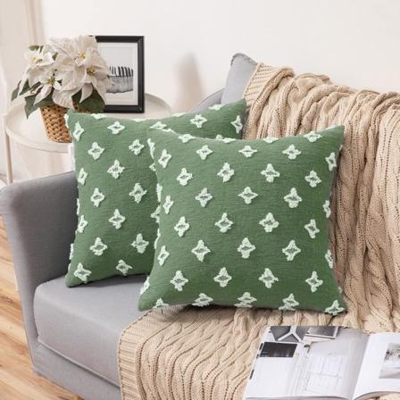 Et sæt med 2 grønne dekorative pudebetræk, jacquard pudebetræk, sommer sofa bløde firkantede pudebetræk, 18x18 tommer