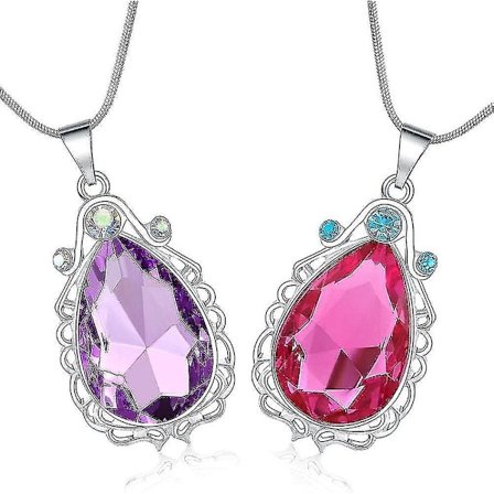 2 stk Sofia den Første Amulet og Elena Prinsesse Halskjede Tvilling Søster Tåreformet Halskjede Magisk Smykke Gave til Jenter