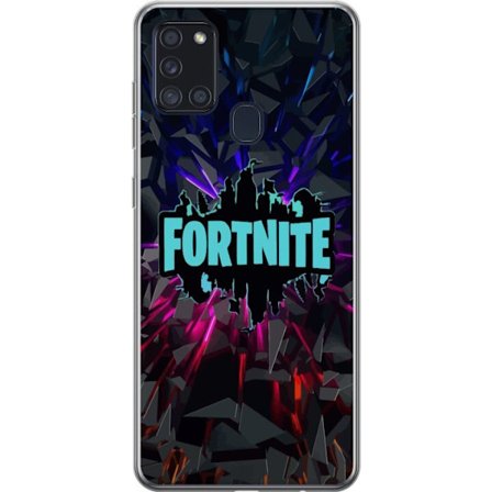 Kompatibel Mobilcover til Samsung Samsung Galaxy A21s Spilinspireret abstrakt logo design med eksplosive former, neonlys og dynamisk energi til modern