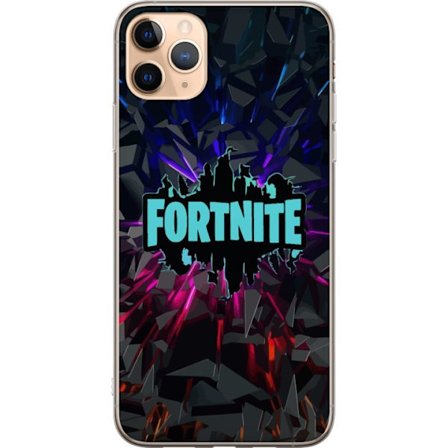 Kompatibelt Mobildeksel til Apple Apple iPhone 11 Pro Max Fortnite-logo - Svart bakgrunn med blå neon og fargede lys