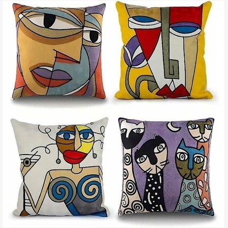 Sæt med 4 Picasso Pudebetræk 45x45 cm Bomuld Linned Broderede Pudebetræk Sofadekoration