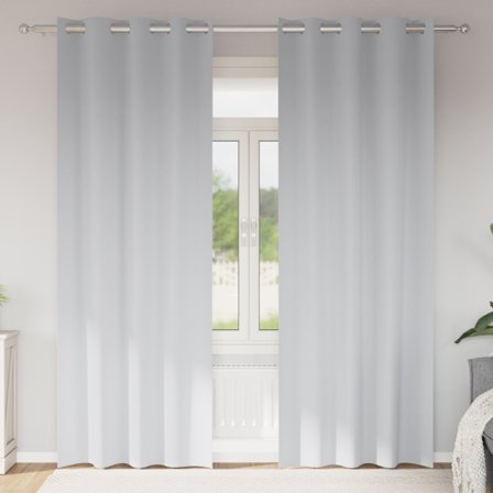 Mörkläggningsgardiner med Ringar 2 pcs Ljusgrå 225 x 140 cm