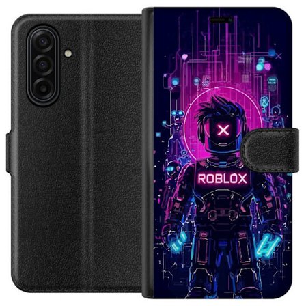 Kompatibel Tegnebogsetui til Samsung Galaxy A17 5G Roblox Cyber Core Kraftfuldt digitalt Roblox-design med lilla lys og futuristisk baggrund