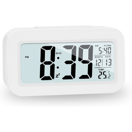 (Hvit) LCD Digital Alarm Clock, Smart Digital Alarm Clock med T