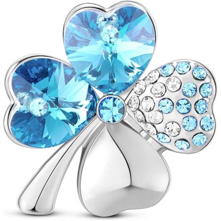 Blå klöverbrosch med fyra blad för kvinnor i silverplätering med mikrofon[mo]