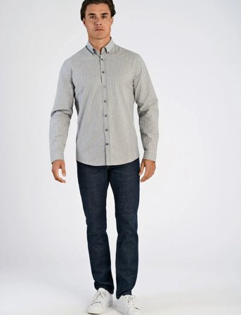 Lindbergh Striped Superflex Oxford L/S - Grey - M